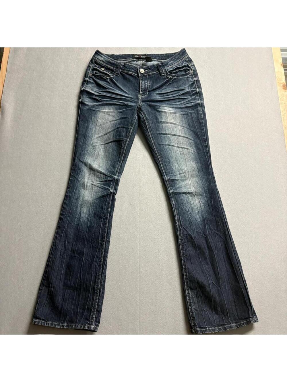 Love Nation Jeans Womens 12 Blue Denim Bootcut Thick Stitch Embroidered Pockets